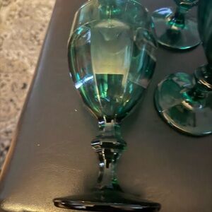 Vintage Green Glass Goblets set of 4